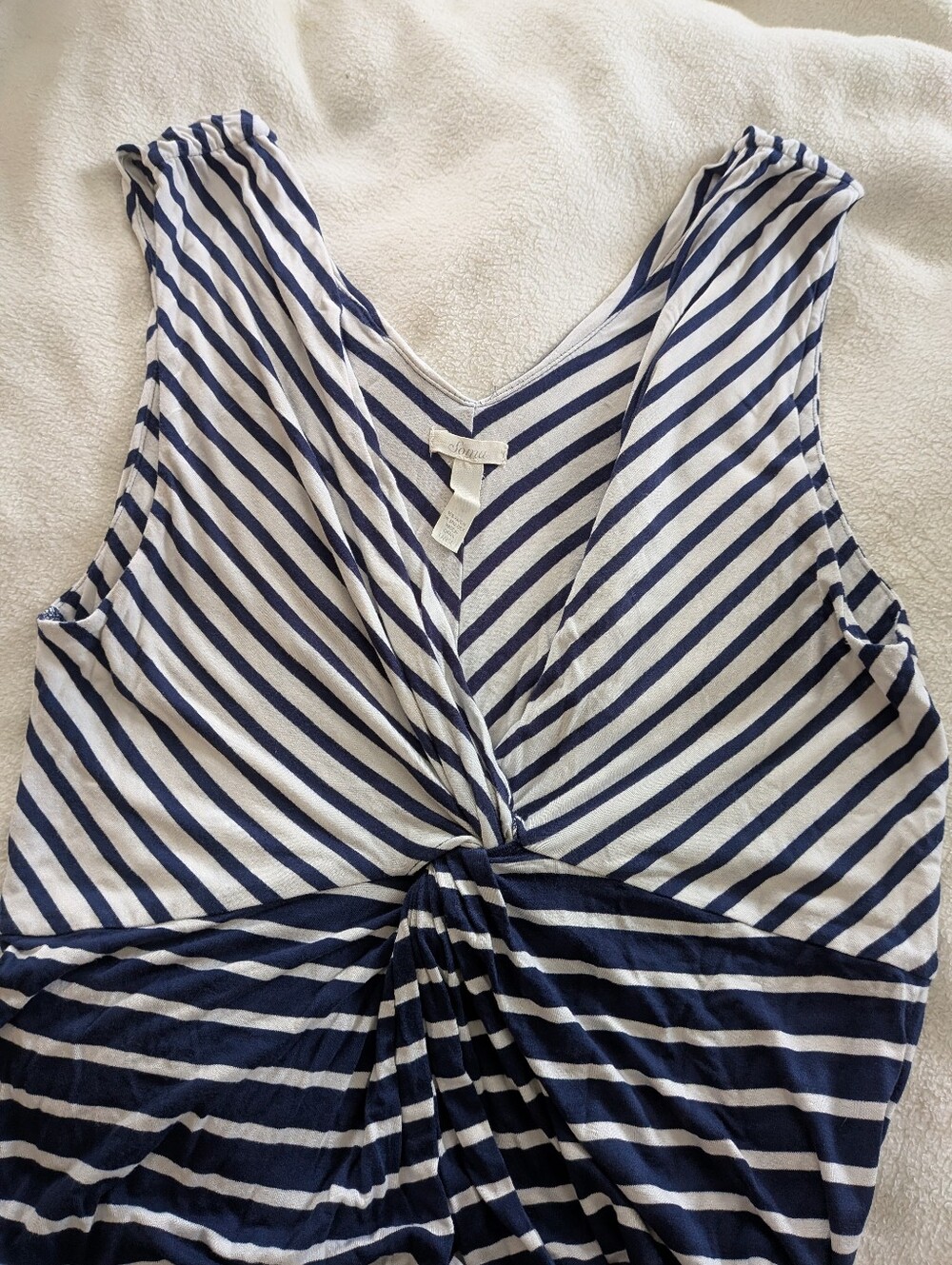 Soma Striped Navy and White Twist-Front Sleeveless Dress